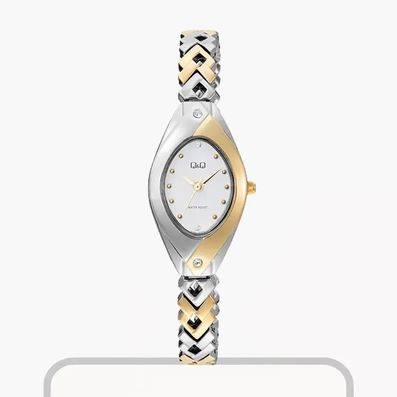 Q&Q White Dial Two-tone Fashion Ladies Watch- F09A-002PY